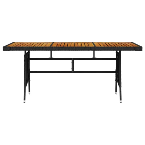 Fekete polyrattan és tömör akácfa kerti asztal 160 x 70 x 72 cm