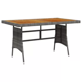   Szürke polyrattan és tömör akácfa kerti asztal 130 x 70 x 72 cm