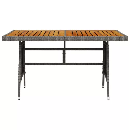 Szürke polyrattan és tömör akácfa kerti asztal 130 x 70 x 72 cm