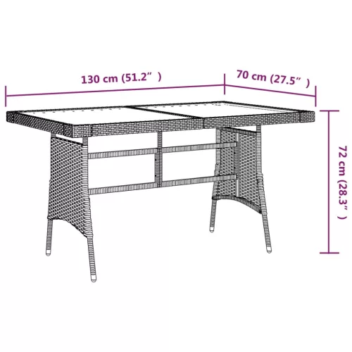 Szürke polyrattan és tömör akácfa kerti asztal 130 x 70 x 72 cm