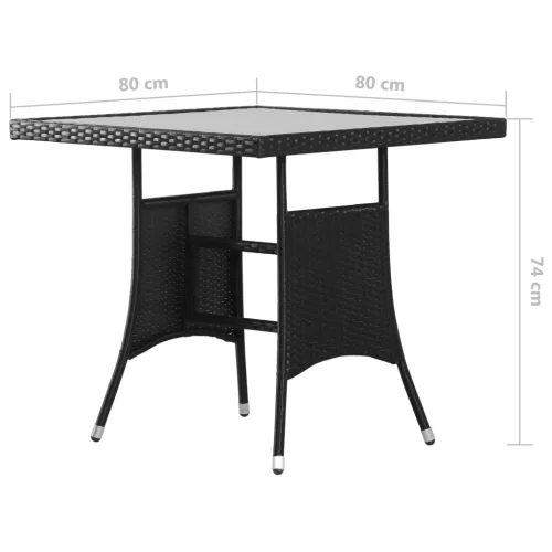 Fekete polyrattan kerti asztal 80 x 80 x 74 cm