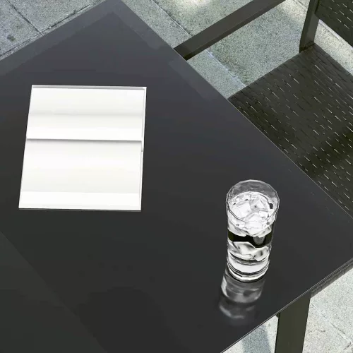 Fekete acél és üveg kerti étkezőasztal 140 x 70 x 74 cm