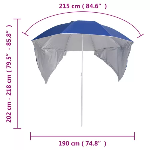 Kék strandnapernyő oldalfalakkal 215 cm