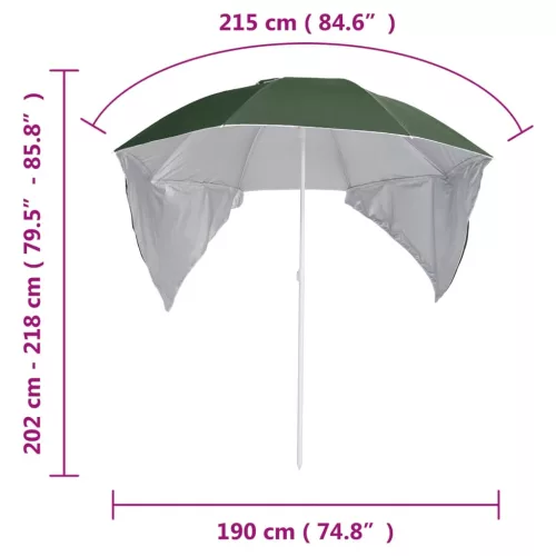Zöld strandnapernyő oldalfalakkal 215 cm