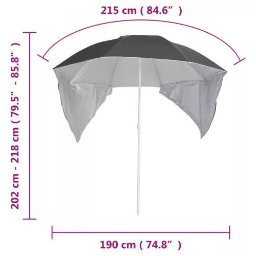 Antracitszürke strandnapernyő oldalfalakkal 215 cm