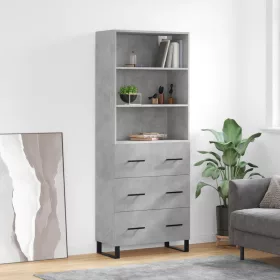 Betonszürke szerelt fa magasszekrény 69,5 x 34 x 180 cm