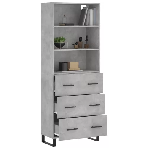 Betonszürke szerelt fa magasszekrény 69,5 x 34 x 180 cm