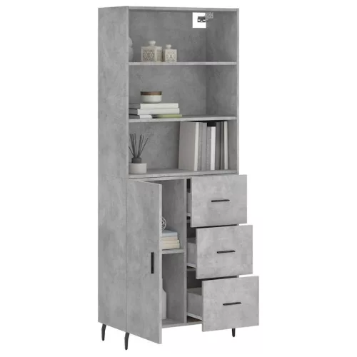 Betonszürke szerelt fa magasszekrény 69,5 x 34 x 180 cm