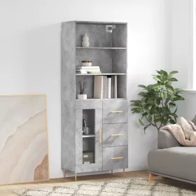 Betonszürke szerelt fa magasszekrény 69,5 x 34 x 180 cm