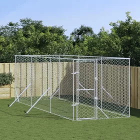   Ezüstszínű kültéri horganyzott acél kutyakennel 2x6x2 m