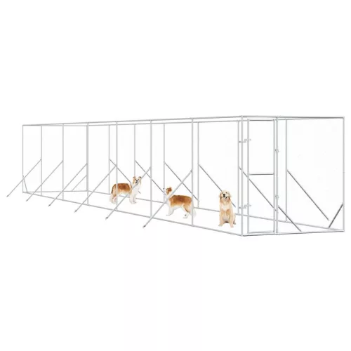 Ezüstszínű kültéri horganyzott acél kutyakennel 2 x 14 x 2 m