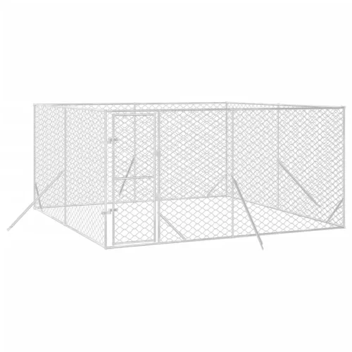 Ezüstszínű kültéri horganyzott acél kutyakennel 4x4x2 m