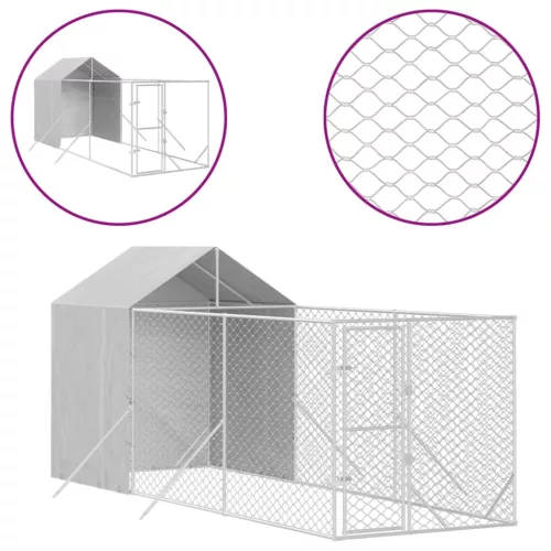 Ezüstszínű horganyzott acél kutyakennel tetővel 2x6x2,5 m