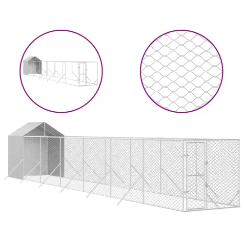 Ezüstszínű horganyzott acél kutyakennel tetővel 2x14x2,5 m