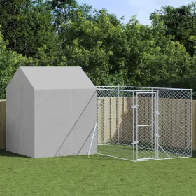   Ezüstszínű horganyzott acél kutyakennel tetővel 4x4x2,5 m