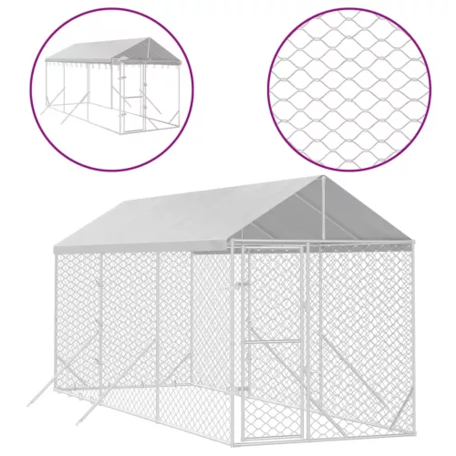 Ezüstszínű horganyzott acél kutyakennel tetővel 2x6x2,5 m