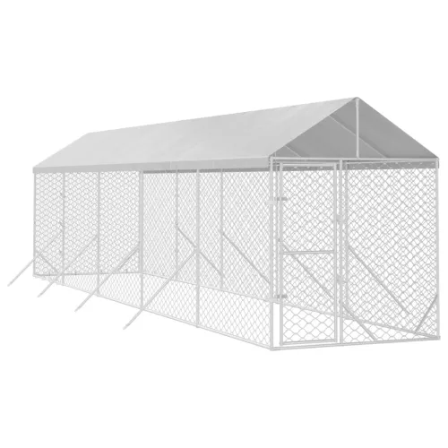 Ezüstszínű horganyzott acél kutyakennel tetővel 2x10x2,5 m