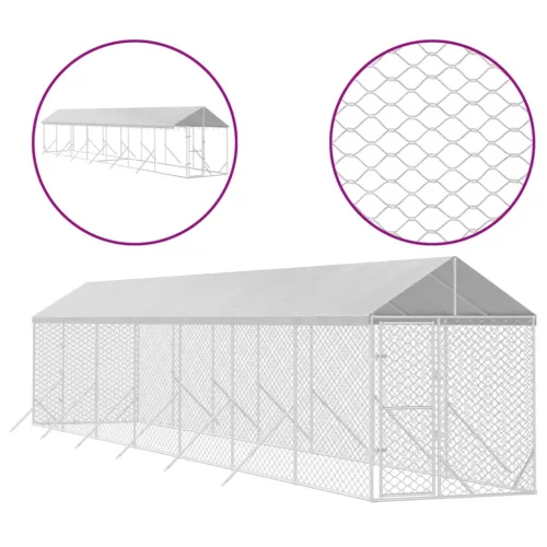 Ezüstszínű horganyzott acél kutyakennel tetővel 2x14x2,5 m