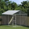Ezüstszínű horganyzott acél kutyakennel tetővel 3x4,5x2,5 m