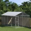 Ezüstszínű horganyzott acél kutyakennel tetővel 3x6x2,5 m