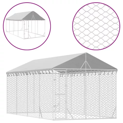 Ezüstszínű horganyzott acél kutyakennel tetővel 3x6x2,5 m