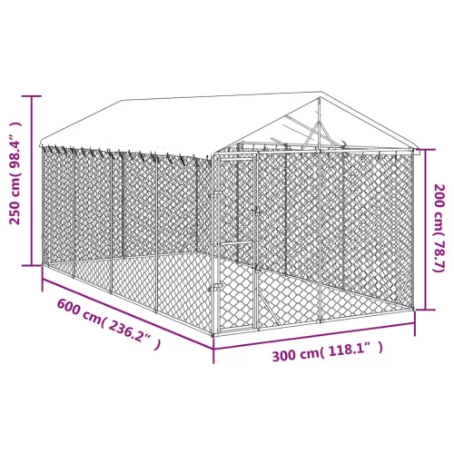 Ezüstszínű horganyzott acél kutyakennel tetővel 3x6x2,5 m