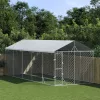 Ezüstszínű horganyzott acél kutyakennel tetővel 3x7,5x2,5 m