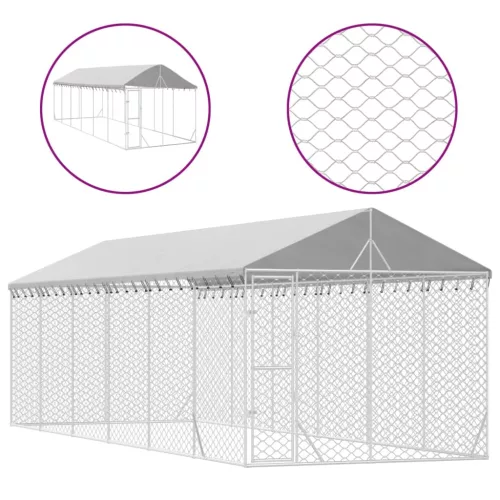 Ezüstszínű horganyzott acél kutyakennel tetővel 3x9x2,5 m