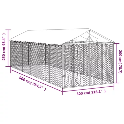 Ezüstszínű horganyzott acél kutyakennel tetővel 3x9x2,5 m