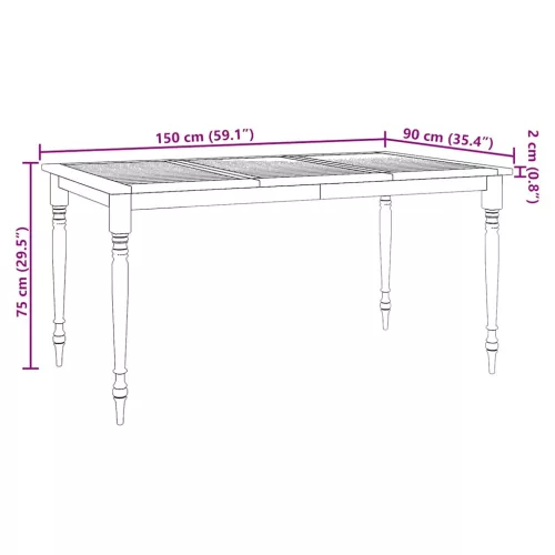 Tömör tíkfa Batavia asztal 150 x 90 x 75 cm