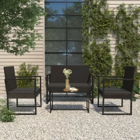   4 részes fekete polyrattan kerti ülőgarnitúra párnákkal