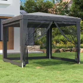   Antracitszürke HDPE rendezvénysátor 4 hálós oldalfallal 3x3 m