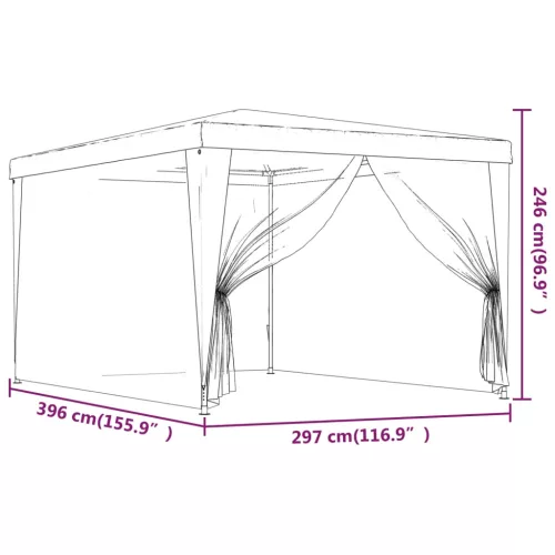 Piros HDPE rendezvénysátor 4 hálós oldalfallal 3x4 m