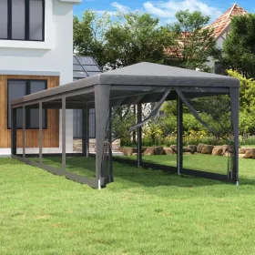   Antracitszürke HDPE rendezvénysátor 10 hálós oldalfallal 3x12 m