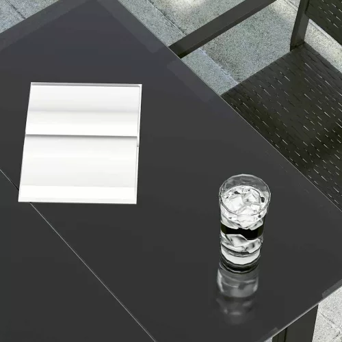 Fekete acél és edzett üveg kerti étkezőasztal 160x80x74cm