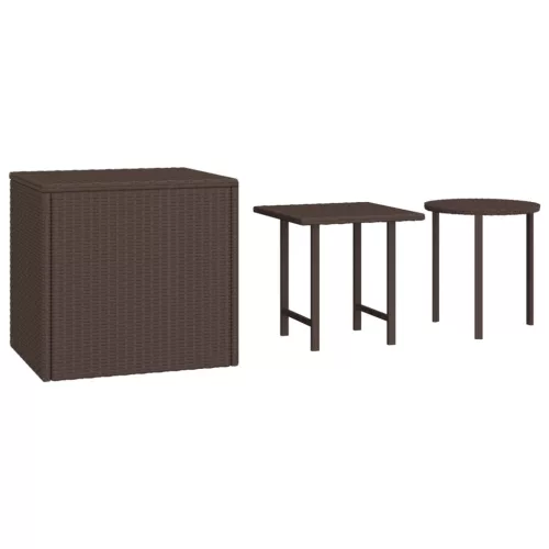 3 db barna polyrattan kisasztal