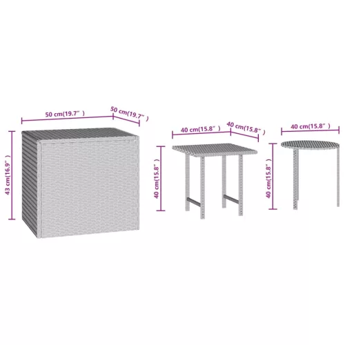 3 db barna polyrattan kisasztal