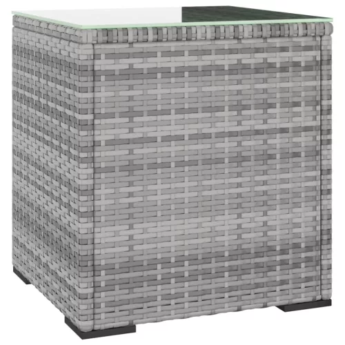 Szürke polyrattan és edzett üveg kisasztal 40 x 37 x 40,5 cm