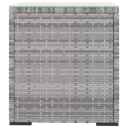Szürke polyrattan és edzett üveg kisasztal 40 x 37 x 40,5 cm