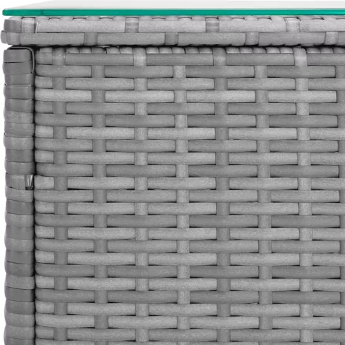 Szürke polyrattan és edzett üveg kisasztal 40 x 37 x 40,5 cm