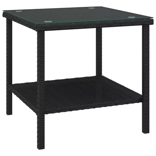 Fekete polyrattan és edzett üveg kisasztal 45 x 45 x 45 cm