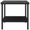 Fekete polyrattan és edzett üveg kisasztal 45 x 45 x 45 cm