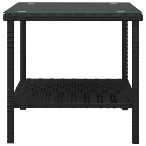 Fekete polyrattan és edzett üveg kisasztal 45 x 45 x 45 cm