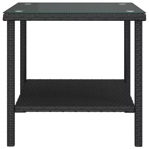 Fekete polyrattan és edzett üveg kisasztal 45 x 45 x 45 cm