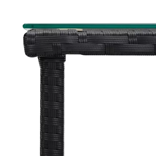 Fekete polyrattan és edzett üveg kisasztal 45 x 45 x 45 cm