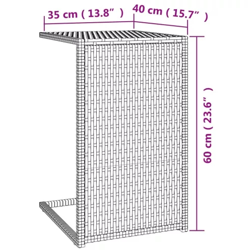 Barna polyrattan C-asztal 40 x 35 x 60 cm