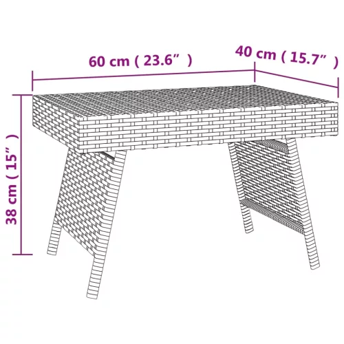 Barna összecsukható polyrattan kisasztal 60 x 40 x 38 cm