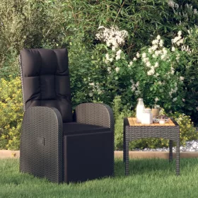 Fekete polyrattan dönthető kerti szék párnával