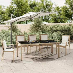   Tópszínű polyrattan és edzett üveg kerti asztal üveg lappal