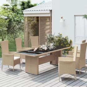   Tópszínű polyrattan és edzett üveg kerti asztal üveg lappal